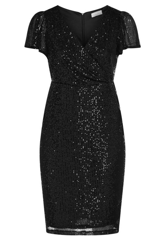 YOURS LONDON Plus Size Black Sequin Embellished Wrap Dress | Yours Clothing 6