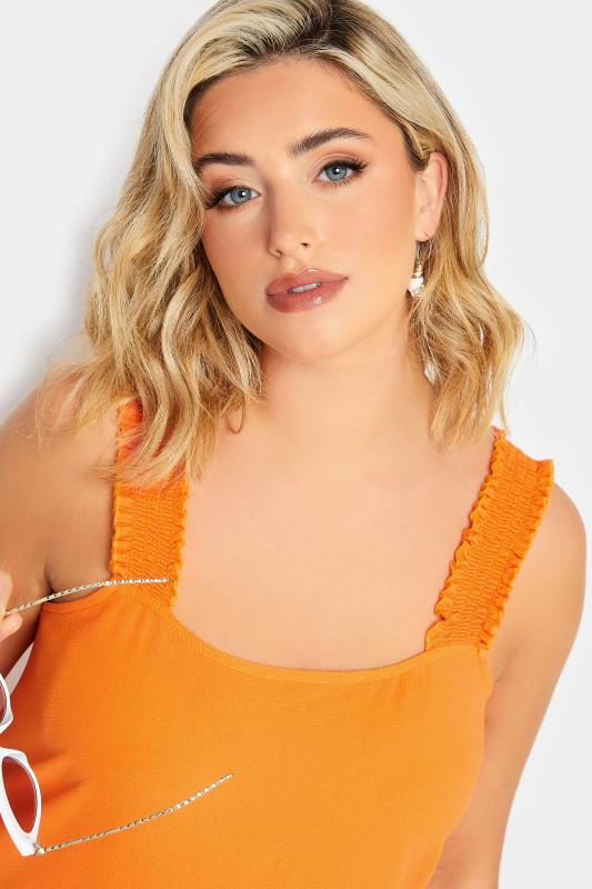 LIMITED COLLECTION Plus Size Orange Shirred Strap Cami Vest Top | Yours Clothing  5
