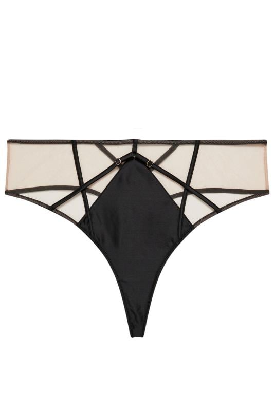 PLAYFUL PROMISES Black Ramona Illusion Strap Mesh High Waist Thong | Yours Clothing 5