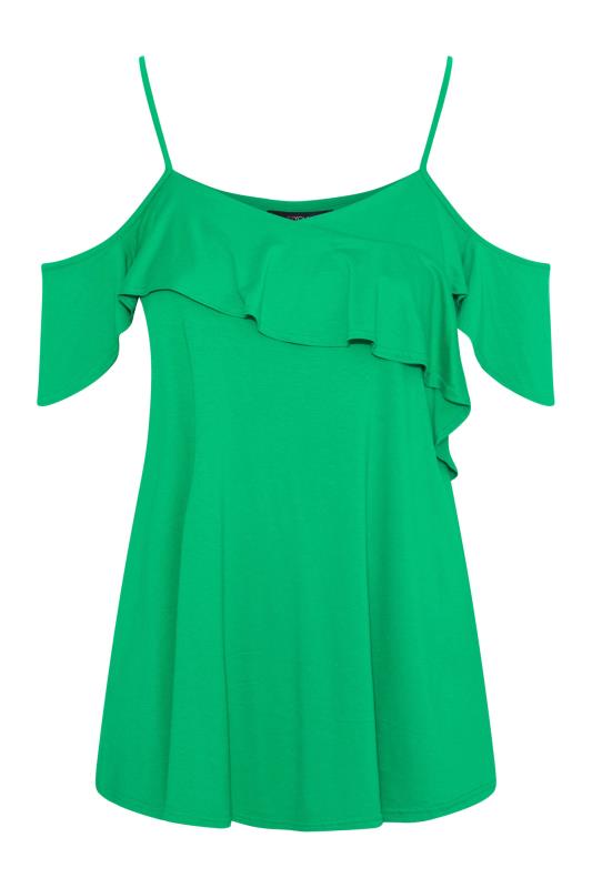 Plus Size Apple Green Frill Cold Shoulder Top | Yours Clothing 6