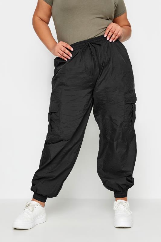  Grande Taille YOURS Curve Black Cargo Pocket Parachute Trousers