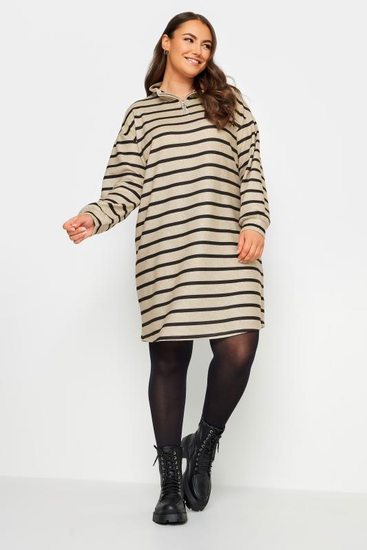 YOURS Plus Size Beige Brown & Black Stripe Soft Touch Jumper Dress ...