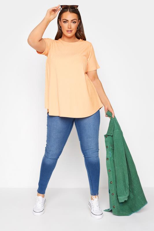LIMITED COLLECTION Curve Pastel Orange Ribbed Swing Top_B.jpg