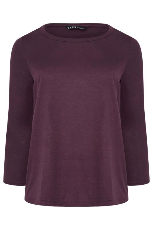 YOURS Curve Plus Size Dark Purple Long Sleeve Basic Top | Yours Clothing  6
