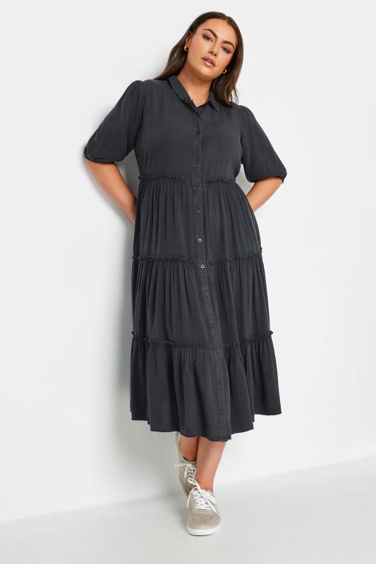 Plus Size  YOURS Curve Charcoal Grey Midaxi Shirt Dress