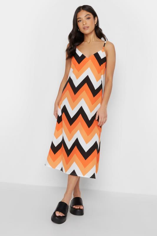 PixieGirl Orange Zig Zag Print Midaxi Slip Dress | PixieGirl 1