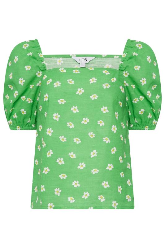 LTS Tall Women's Green Floral Print Linen Blend Top | Long Tall Sally 4