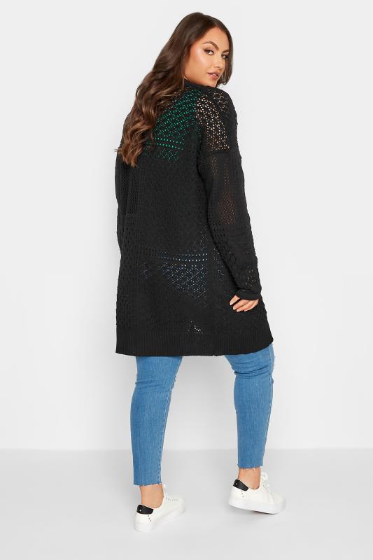 YOURS Plus Size Black Pointelle Longline Cardigan | Yours Clothing 3