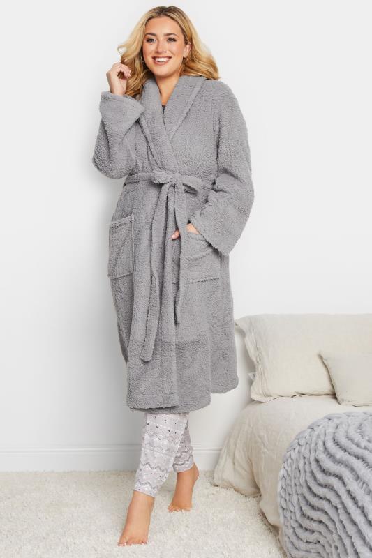 Tallas Grandes YOURS Curve Grey Borg Fleece Dressing Gown