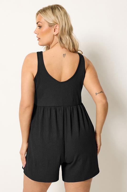 YOURS Plus Size Black Smock Textured Playsuit | Yours Clothing 2