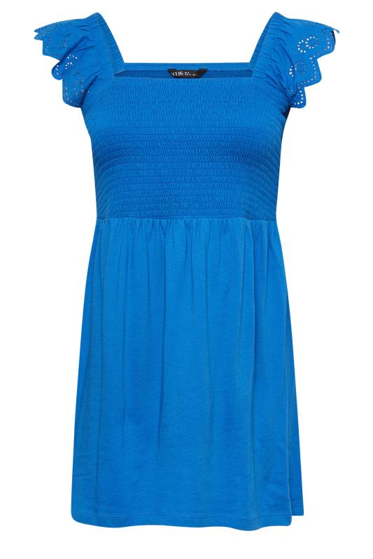 YOURS Plus Size Cobalt Blue Broderie Anglaise Peplum Top | Yours Clothing 5