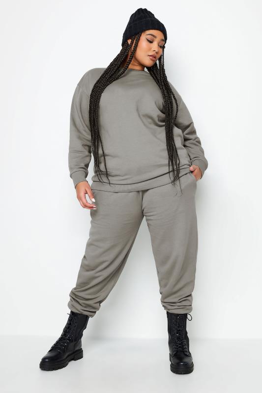 YOURS Curve Light Grey Cuffed Joggers | Yours Clothing 3