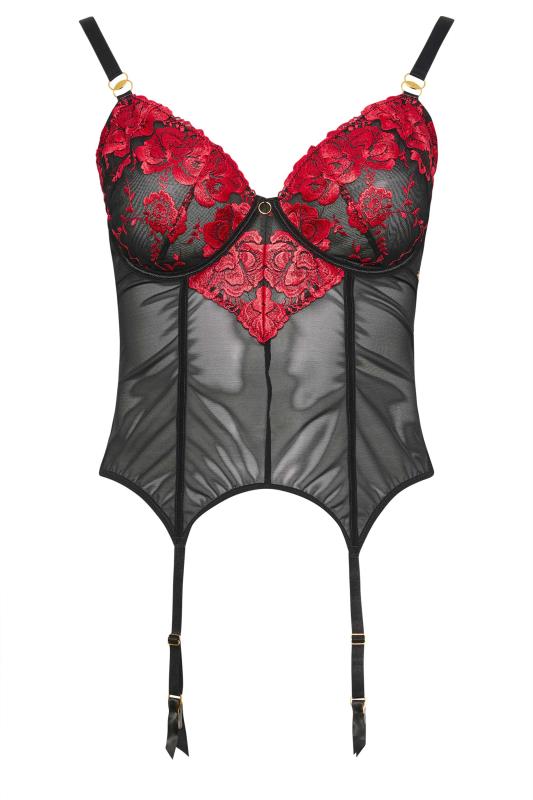 YOURS Plus Size Red & Black Embroidered Satin Basque