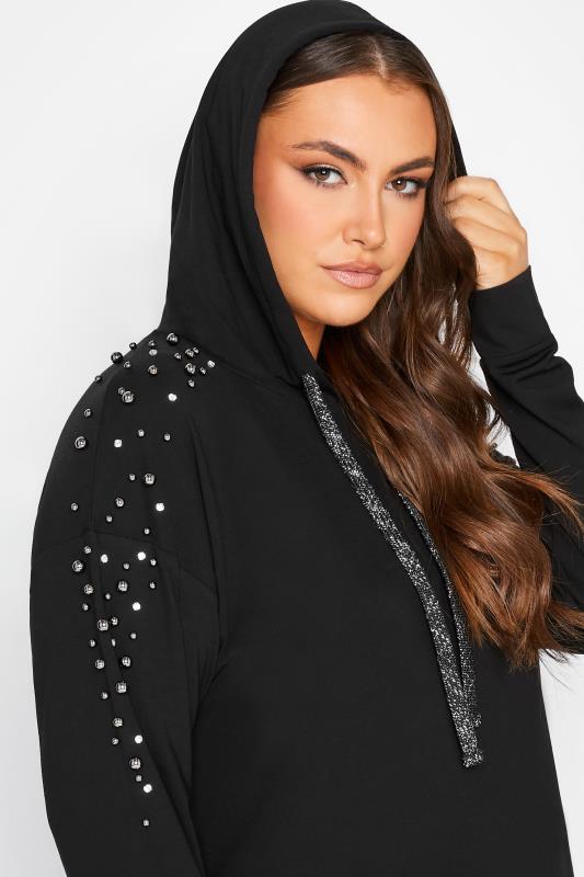 Plus Size Black Embellished Hoodie Dress | Yours Clothing 4