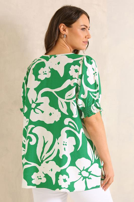 EVANS Plus Size Green Floral Tie Neck Top | Evans 2