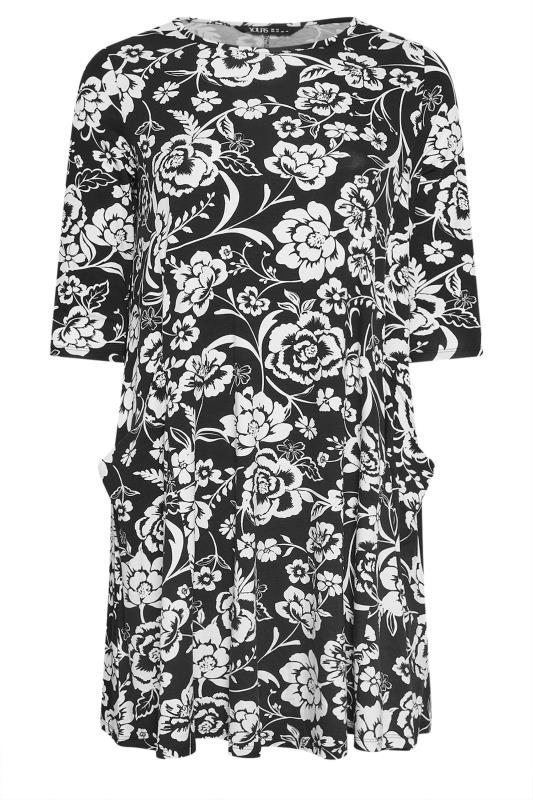 YOURS Plus Size Black & White Floral Print Pocket Dress | Yours Clothing 5