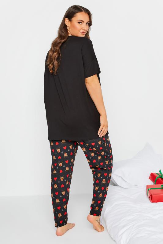 Plus Size Black Rudolph Print Christmas Pyjama Gift Set | Yours Clothing 3