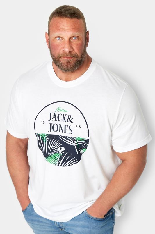 Men's  JACK & JONES Big & Tall White Logo Palm Leaf Print T-Shirt