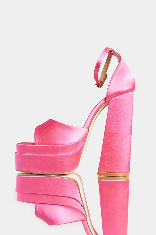 PixieGirl Pink Satin Peep Toe Platform High Heels In Standard D Fit | PixieGirl 6