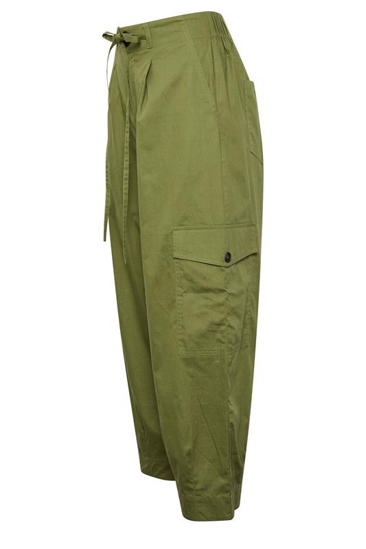 PixieGirl Petite Women's Khaki Green Poplin Cotton Cargo Barrel Leg Trousers | PixieGirl 7