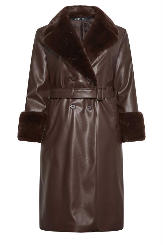 YOURS Plus Size Brown Faux Fur Trim Trench Coat | Yours Clothing 6