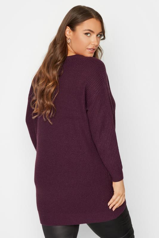 Plus Size Plum Purple Essential Knitted Jumper | Yours Clothing 3