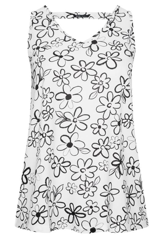 YOURS Plus Size White & Black Floral Doodle Design Vest Top | Yours Clothing 5