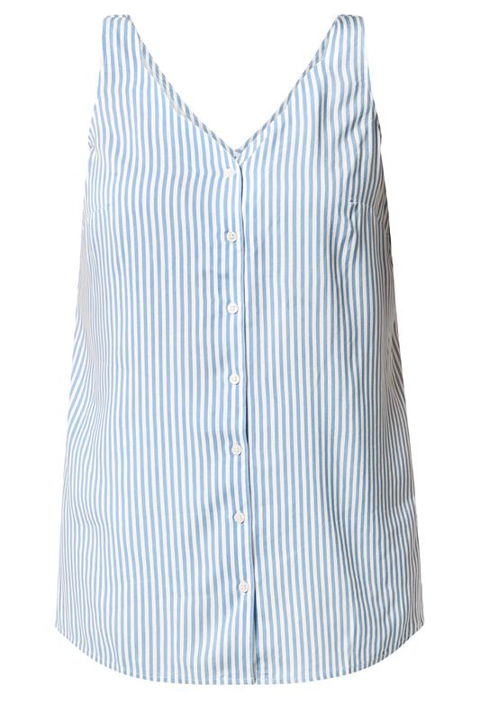 YOURS Plus Size Blue Stripe Button Vest Top | Yours Clothing 5