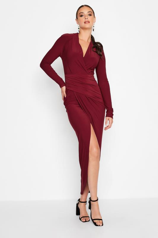 LTS Tall Women's Dark Red Long Sleeve Wrap Dress | Long Tall Sally 1