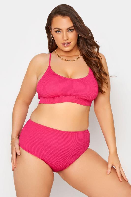 Plus Size Hot Pink Textured Bikini Top | Yours Clothing 1