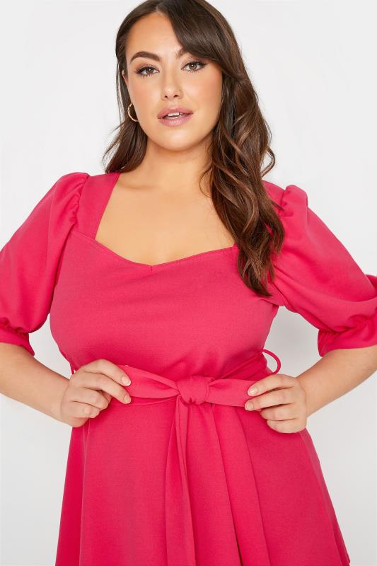 YOURS LONDON Plus Size Hot Pink Sweetheart Peplum Top | Yours Clothing 4