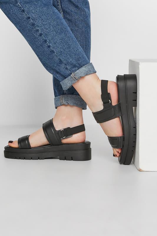 Petite  PixieGirl Black Double Strap Chunky Sandals In Standard D Fit