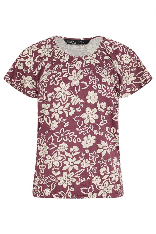 M&Co Berry Red Floral Cotton Scoop Neck Top | M&Co 5
