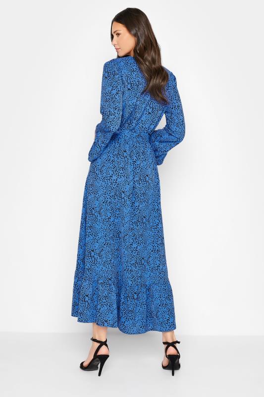 LTS Tall Cobalt Blue Dalmatian Print Wrap Dress 3