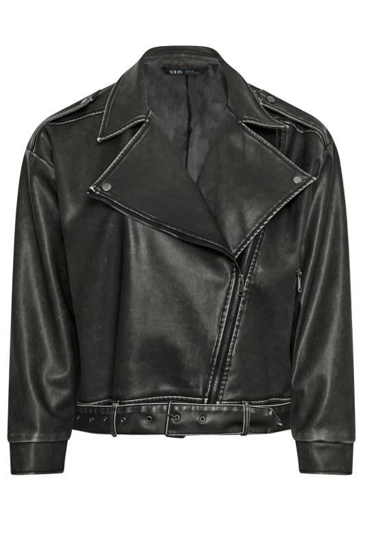 YOURS Plus Size Black Washed Faux Leather Biker Jacket | Yours Clothing 6