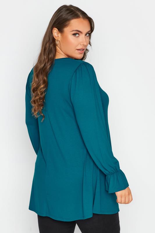 LIMITED COLLECTION Plus Size Teal Blue Lattice Front Top | Yours Clothing 3