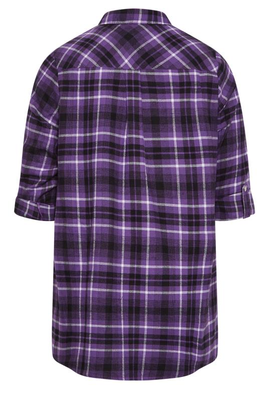 YOURS Plus Size Dark Purple Check Print Boyfriend Shirt | Yours Clothing 7