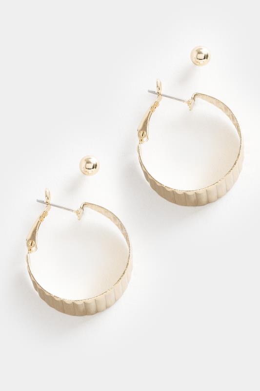 2 PACK Gold Textured Hoop Stud Earrings Set | Yours Clothing 2