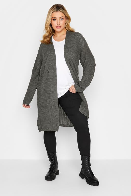 Plus Size  Curve Charcoal Grey Knitted Cardigan