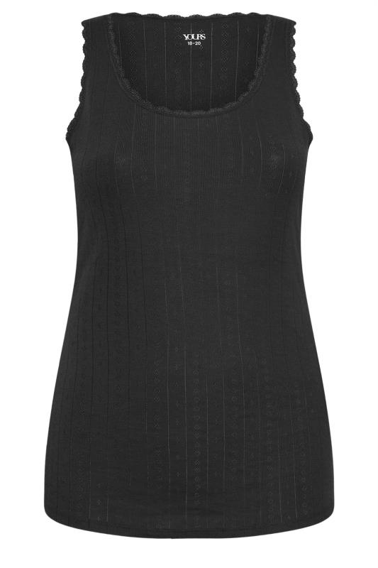 YOURS Plus Size Black Pointelle Thermal Vest Top | Yours Clothing 5