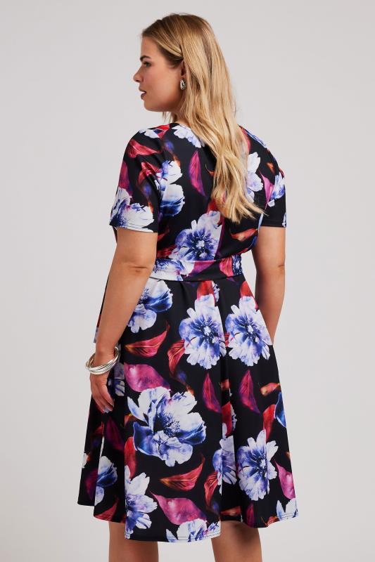 YOURS LONDON Plus Size Black Floral Print Skater Dress | Yours Clothing 3