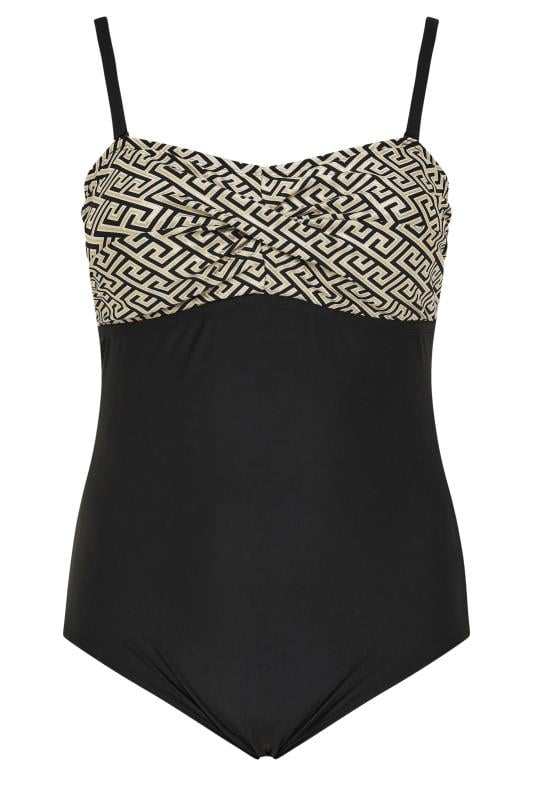 YOURS Plus Size Black Metallic Geometric Print Swimsuit | Yours Clothing 8