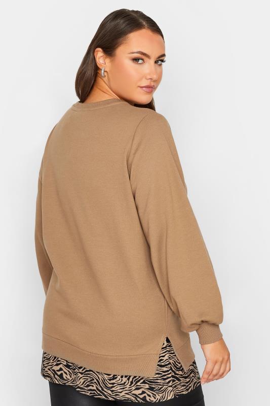 Curve Plus Size Brown Zebra Print Hem Sweatshirt | Yours Clothing  4