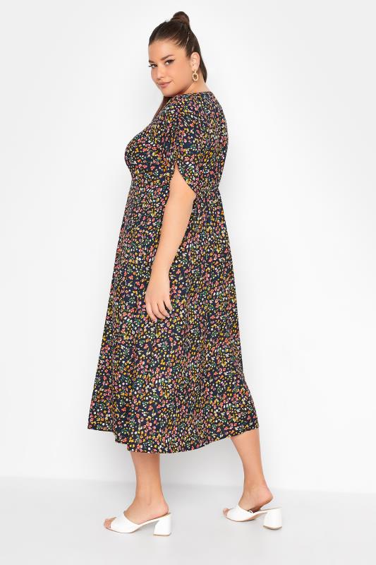 LIMITED COLLECTION Plus Size Navy Blue Floral Tea Dress | Yours Clothing 3
