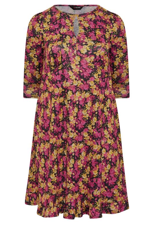 Plus Size Curve Black & Pink Floral Midi Dress | Yours Clothing 7