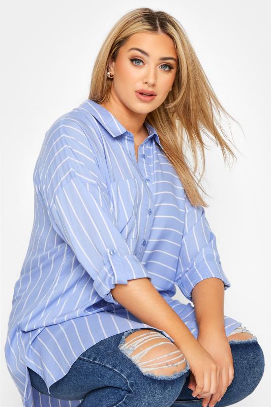 Plus Size Blue Stripe Oversized Shirt | Yours Clothing  4