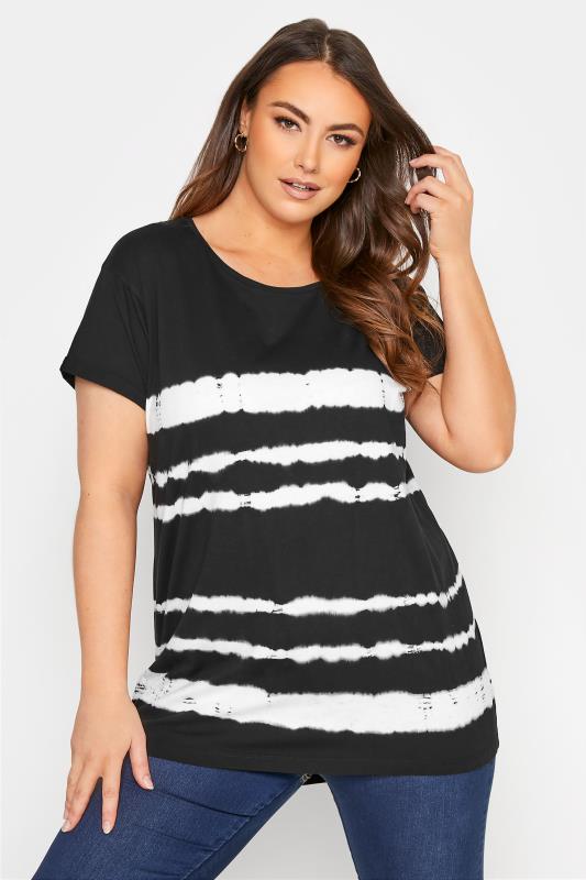 YOURS FOR GOOD Plus Size Black Tie Dye T-Shirt | Yours Clothing 1