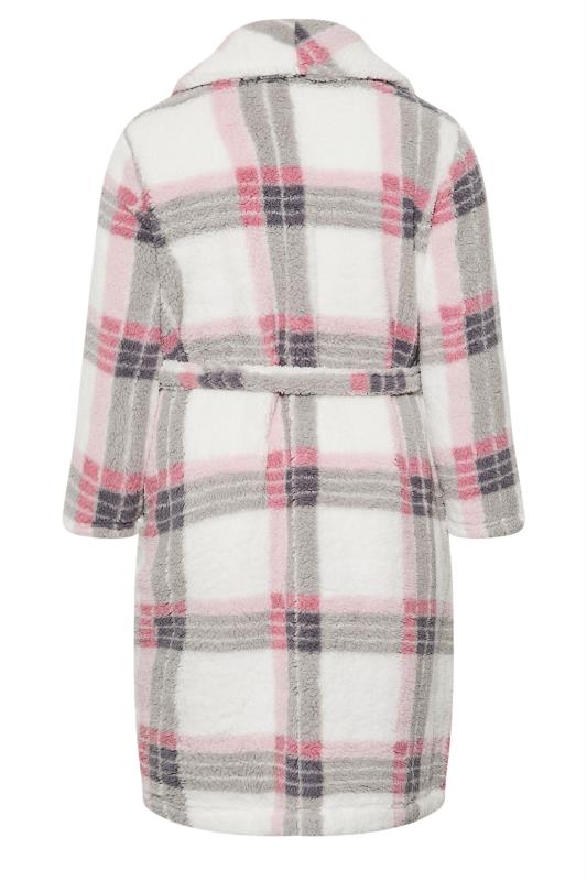 Curve White & Pink Check Dressing Gown | Yours Clothing 7