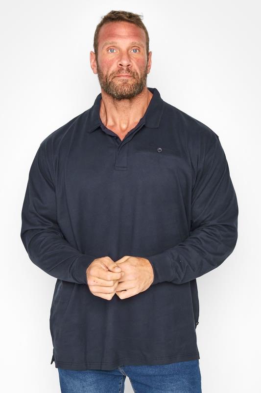 KAM Big & Tall Navy Blue Long Sleeve Polo Shirt 1