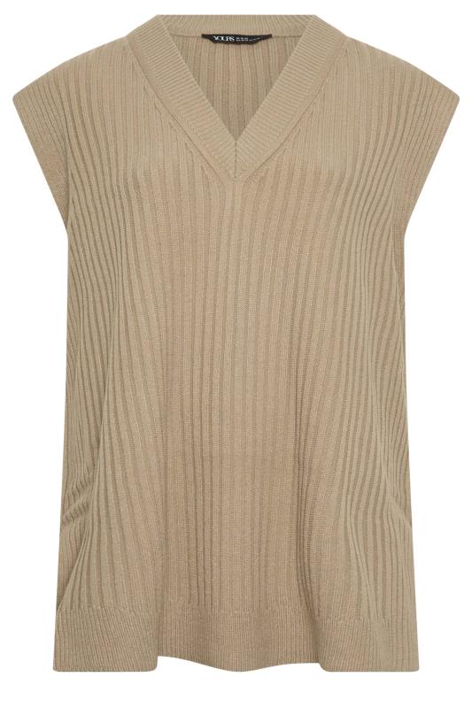 YOURS Plus Size Beige Brown Side Split Knitted Vest Top | Yours Clothing 8